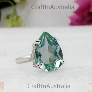 Green Amethyst Ring, 14k Rose Gold Vermeil, Anniversary Gift Ring, 925 Sterling Silver Ring, Handmade Silver Ring, Prasiolite Ring for her