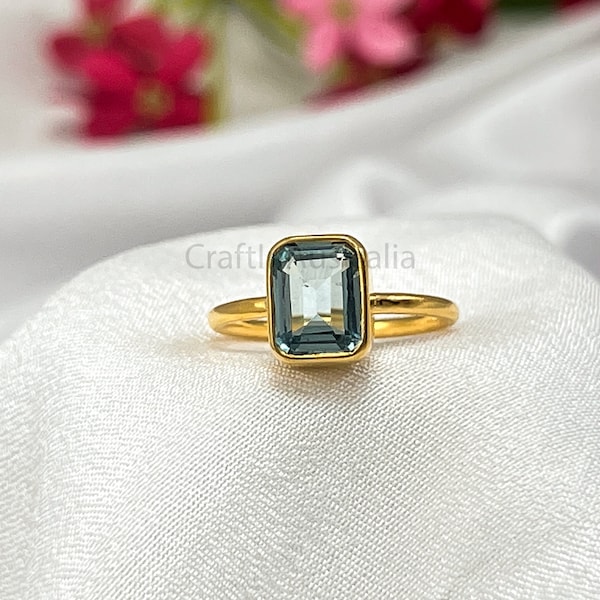 Trendy Green Amethyst Ring, Prasiolite silver ring, best friend Gift, 7x9 mm, Handmade Ring, Stackable ring for her, Emerald cut silver ring