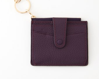 Lila Leder Geldbeutel • mit Reißverschluss, Minimalistischer Kartenhalter, Frauen Leder, handgemachte Geldbörse, Leder Geldbeutel