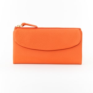 Portefeuille personnalisé, cuir véritable, portefeuille pour femme, portefeuille pour iPhone, portefeuille orange, étui pour iPhone, portefeuille brodé, cadeau pour elle, cadeau de Noël
