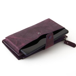 Cartera personalizada, funda para teléfono, cartera y bolso de mano, cartera de piel auténtica con compartimento con cremallera para hombre y mujer, funda tipo cartera para iPhone