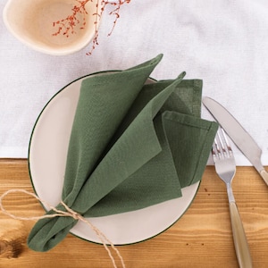 GREEN Natural linen napkins, Linen napkins for wedding bulk, Washed cloth napkins, Natural cloth napkin and placemat set, Table napkin