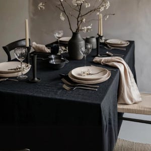 BLACK Linen tablecloth, Natural linen rectangular tablecloth for kitchen, Elegant handmade tablecloth for dining room
