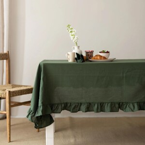 Rustic Style Flounce Tablecloth, Green Color, Cotton, Stylish Table Textile, Linen Flounce Tablecloth,
