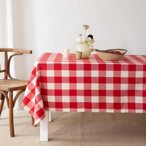 Linen Red Tablecloth, Piti Checkered Picnic Cloth, Picnic Tablecloth