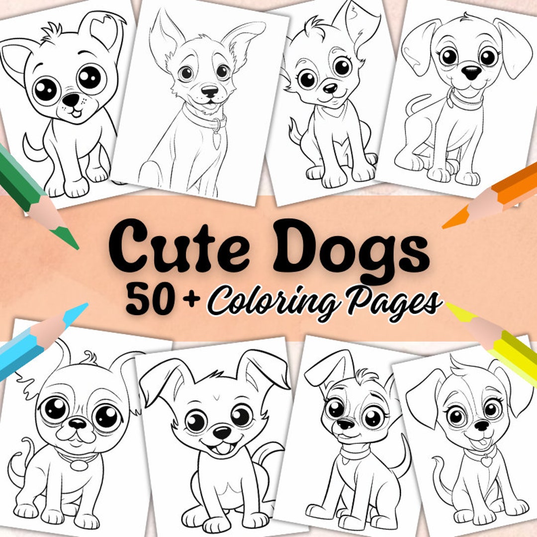 50 Cute Dogs Coloring Pages for Kids, Simple Coloring Pages, Toddlers ...