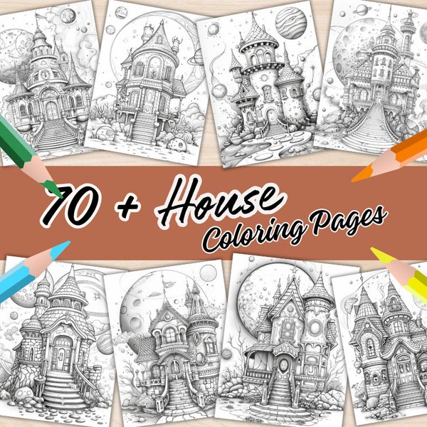70+ Farm House Coloring Book, Printable Fantasy Cottage Coloring Pages, Farm Birthday, Cute Farm Animals, Country House Coloring Book