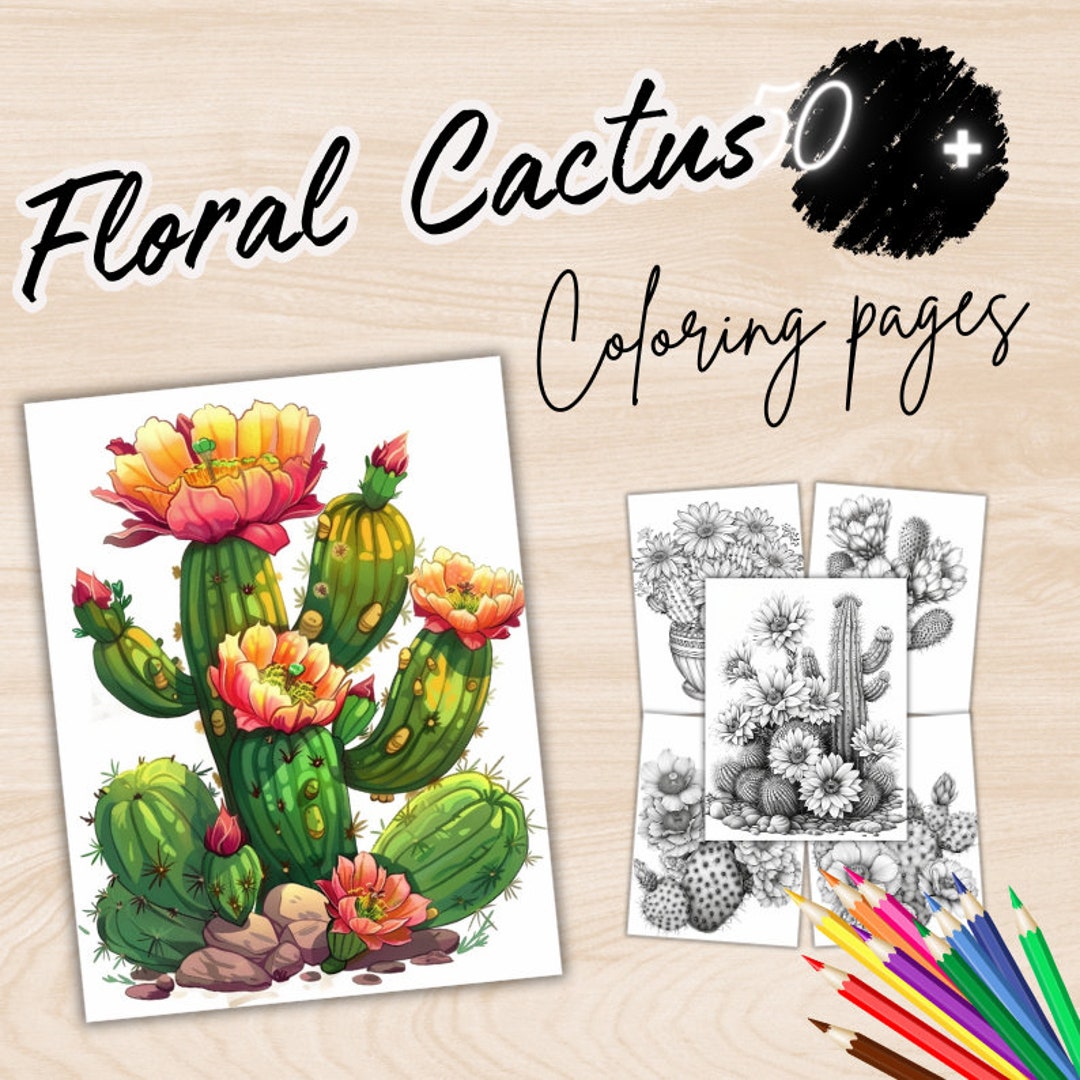 Floral Cactus & Succulent Coloring Book, Botanical Coloring, Cactus ...