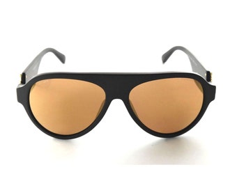 Versace 4323 5079/2T Polished Black / Polarized Brown Gold Mirror Pilot Sunglasses