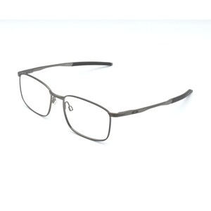 May include: A pair of silver-toned metal spectacles with a rectangular frame and black earpieces.