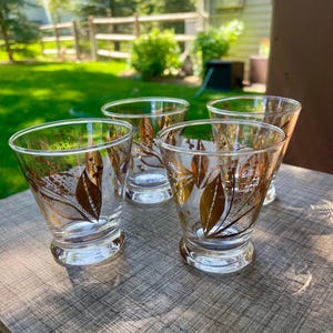Vintage Libbey gold floral juice glasses