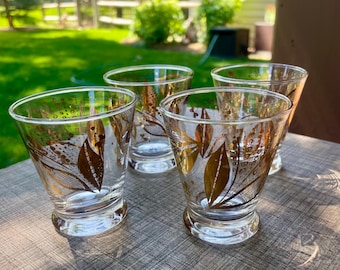 Vintage Libbey gold floral juice glasses