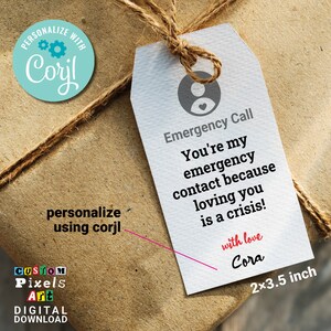 etiqueta de San Valentín personalizada, regalo para novia, etiquetas de nombre para él, tarjetas personalizadas para amante, calcomanía de regalo sweet16 con tema de llamada de emergencia