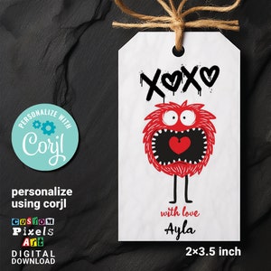 regalo para ella, etiqueta de San Valentín para novia, etiqueta personalizada para amigos, tarjeta de dibujos animados para novio, plantilla de archivo jpg de descarga instantánea