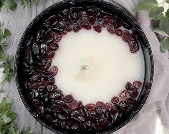 Eucalyptus Mint Garnet Crystal Candle | Coconut Soy Wax Blend