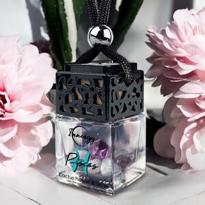 Difusor de coche con aroma a flor de cactus y jade, con cristales.