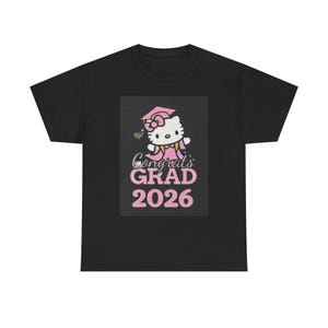 Hello Kitty Congrats Grad 2026 T-Shirt | Graduation Cute Pink Cap image 1