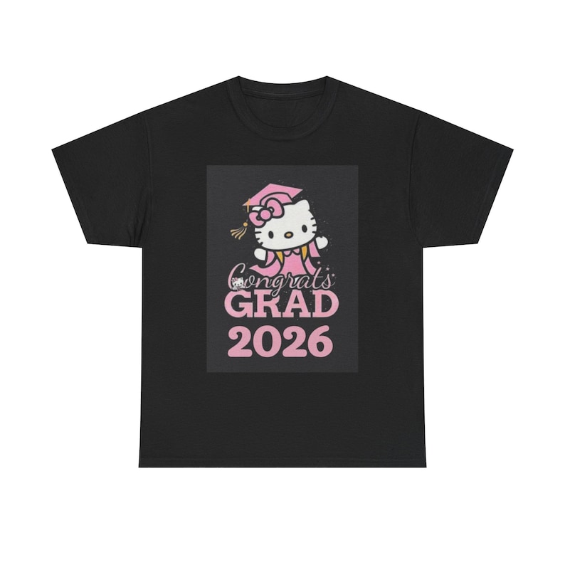 Hello Kitty Congrats Grad 2026 T-Shirt | Graduation Cute Pink Cap image 1