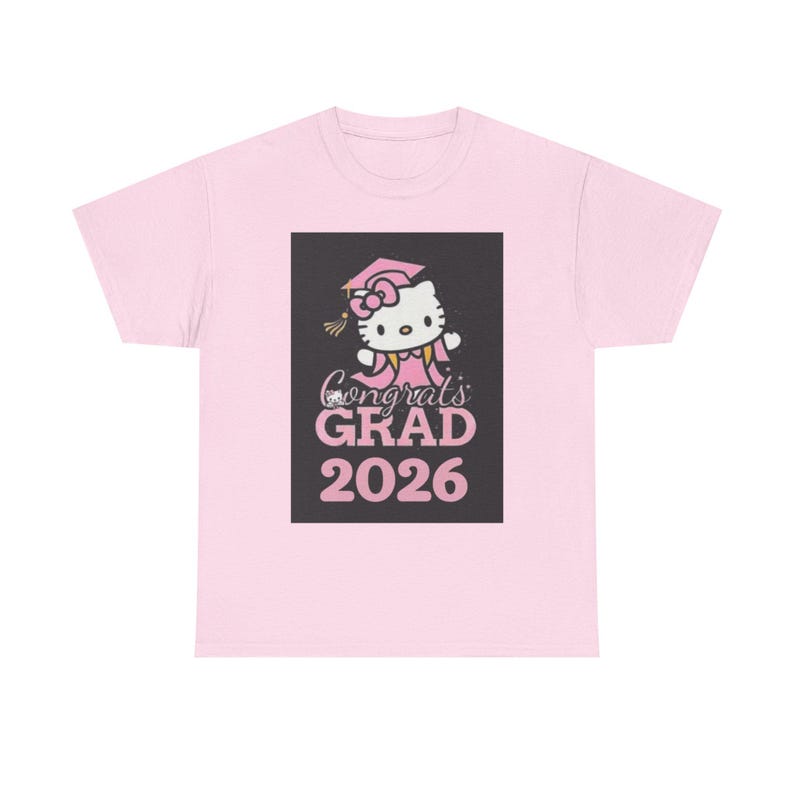 Hello Kitty Congrats Grad 2026 T-Shirt | Graduation Cute Pink Cap image 2