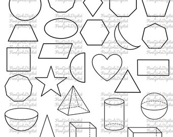 2D and 2D Shapes SVG PNG JPEG Clipart - Instant Digital Download