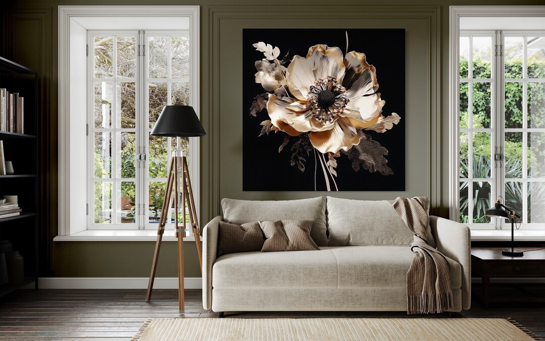 Elegant Gold and Black Floral Canvas Print | Stunning Wall Art for ...