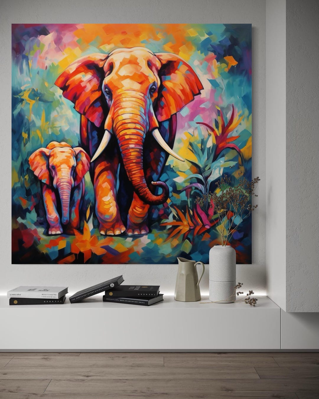Colorful Elephant Canvas Art: Jungle Wildlife Wall Print - Etsy