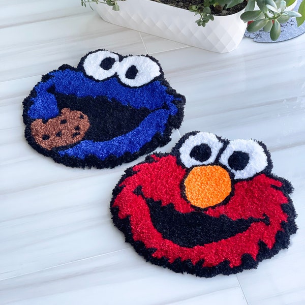 Tapis Rue Sésame Tapis Elmo Cookie Monster Tapis Fait main Tapis capitonné Cadeau unique Cadeau de Noël Tapis personnalisé Décoration de la maison Dessin animé Muppet