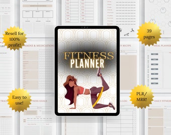 Pianificatore di fitness digitale/Diario PLR/Tracker di allenamento/Diario della salute/Stampabile/Diritti di rivendita master