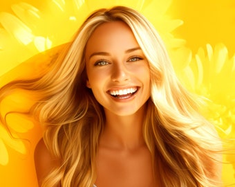 Mujer con una sonrisa ingeniosa - Arte generado por IA - Midjourney AI Art - Arte digital para, por ejemplo, televisores o teléfonos inteligentes con marco 4K - Chancehap