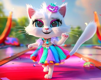 Cat on a Catwalk in Fashion 14 - AI generated Art - Midjourney AI Art - Digital Art for e.g. 4K Frame TV / Smartphone / Tablet - Chancehap
