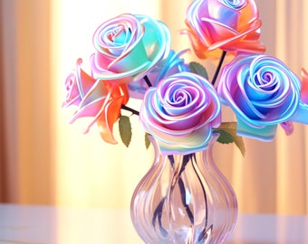 Neon Light Roses - AI generated Art - Midjourney AI Art - Digital Art for e.g. 4K Frame TV / Smartphone / Tablet / Notebook - Chancehap