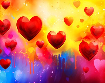 Corazones rojos y fondo colorido - Arte generado por IA - Midjourney AI Art - Arte digital para, por ejemplo, TV/tableta con marco 4K - Chancehap