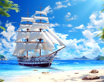 Sailing Ship in Caribbean - AI generated Art - Midjourney AI Art - Digital Art for e.g. 4K Frame TV / Smartphone / Tablet - Chancehap
