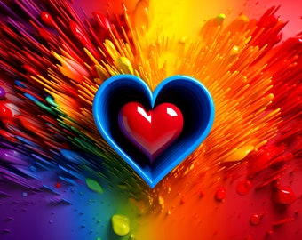 Corazón rojo y explosión de color: arte generado por IA - Midjourney AI Art - Arte digital para, por ejemplo, televisores o teléfonos inteligentes con marco 4K - Chancehap