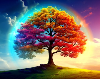 Colorful Tree with Aura / Energy - AI generated Art - Midjourney AI Art - Digital Art for e.g. 4K Frame TV / Smartphone / Tablet - Chancehap