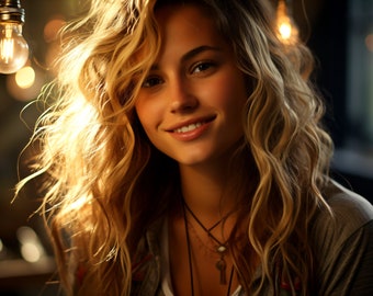 Mujer con una sonrisa inteligente - Arte generado por IA - Midjourney AI Art - Arte digital para, por ejemplo, televisores o teléfonos inteligentes con marco 4K - Chancehap