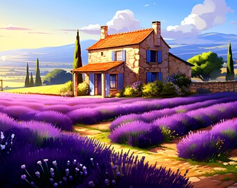 Country House with Lavender Field - AI generated Art - Midjourney AI Art - Digital Art for e.g. 4K Frame TV / Smartphone - Chancehap