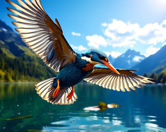 Kingfisher in Flight - AI generated Art - Midjourney AI Art - Digital Art for e.g. 4K Frame TV / Smartphone / Tablet / Notebook - Chancehap