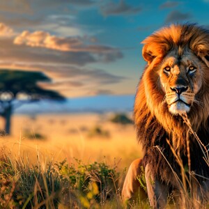 Lion in Savannah - AI generated Art - Midjourney AI Art - Digital Art for e.g. 4K Frame TV / Smartphone / Tablet / Notebook - Chancehap