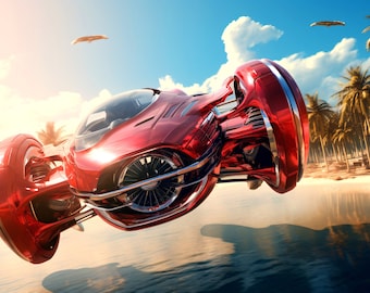Flying Car in Future 2030 - AI generated Art - Midjourney AI Art - Digital Art for e.g. 4K Frame TV / Smartphone / Tablet - Chancehap
