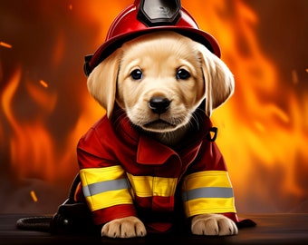 Firefighting Labrador Puppy - AI generated Art - Midjourney AI Art - Digital Art for e.g. 4K Frame TV / Smartphone / Tablet - Chancehap