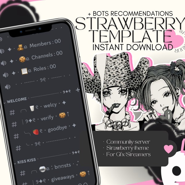 Modèle de Serveur Discord Aesthetic Strawberry Coquette Template