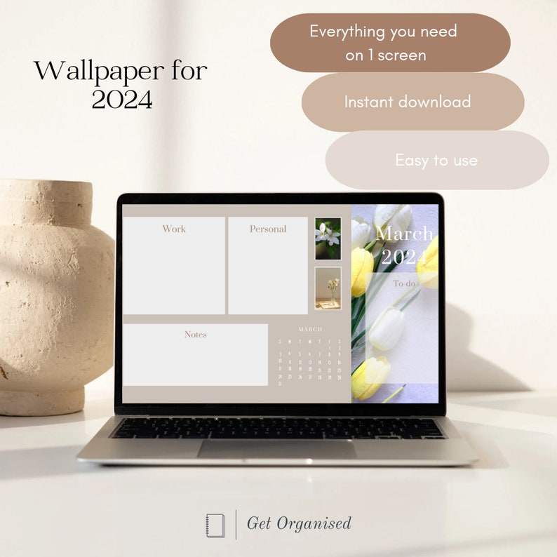 2024 Digital Desktop Organizer Wallpaper for Mac & Windows, Desktop