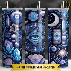 Tumbler Wrap "Witchy Vibes", 20 oz, design a sublimazione, download digitale, PNG "Celestial Witchcraft", modello per tumbler di Halloween