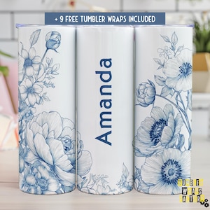 Chinoiserie Tumbler Wrap, Toile de Jouy, Mama Grand Millennial Coquette Tumbler Wrap, Preppy Chinoiserie Blue Toile, 20oz Sublimation Design