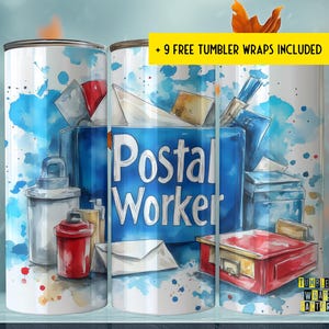 Employé des postes, 20 oz, conception de sublimation d'enveloppe de gobelet maigre, collage de timbre de lettre de facteur mignon, téléchargement numérique PNG