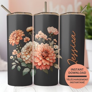 アンバレッジ フローラル ゴブレット à ペルソナライザー avec votre nom avec des fleurs de dahlia pêche