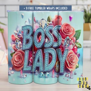 Boss lady tumbler wrap, Floral and Glitter, Glam Bling Design - 20oz Skinny Tumbler - Perfect Gift for Entrepreneurs