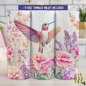 Hummingbird Tumbler Wrap PNG - Custom Name 20oz Tumbler Design - Digital Download - Seamless Sublimation Wrap Floral PNG