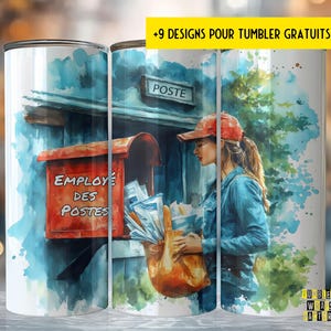 Employé des postes, 20 oz, conception de sublimation d'enveloppe de gobelet maigre, collage de timbre de lettre de facteur mignon, téléchargement numérique PNG - français